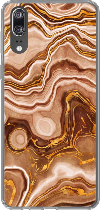 Coque Huawei P20 - Imprimé Marbre - Doré - Motifs - Coque de Téléphone en Siliconen -