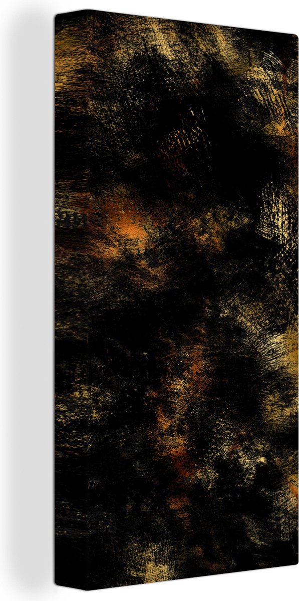 Canvas schilderij 80x160 cm - Wanddecoratie Goud - Verf - Abstract - Zwart - Muurdecoratie