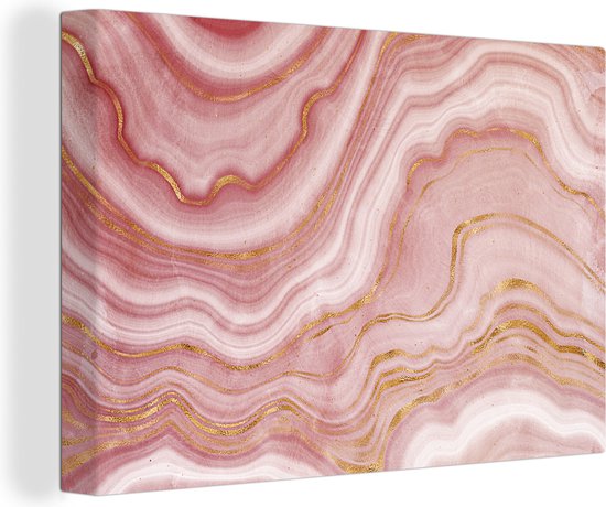 Toile Peinture Marbre - Goud - Rose - 180x120 cm - Décoration murale XXL