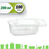 Sausbakje 200 ml Saladebakje met deksel 100 Stuks Rechthoekig Transparant PP 200 cc