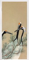 Deursticker Bladeren - Kraanvogel - Dieren - Scandinavisch - Japan - 80x205 cm - Deurposter