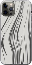 Geschikt voor iPhone 12 Pro hoesje - Marmer print - Grijs - Lijn - Siliconen Telefoonhoesje