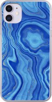 Geschikt voor iPhone 11 hoesje - Marmer print - Blauw - Goud - Siliconen Telefoonhoesje