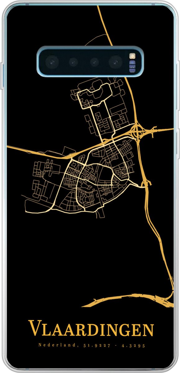Telefoonhoesje Geschikt voor Samsung Galaxy S10 Plus hoesje - Vlaardingen - Kaart - Goud - Siliconen Telefoonhoesje Telefoonhoesje