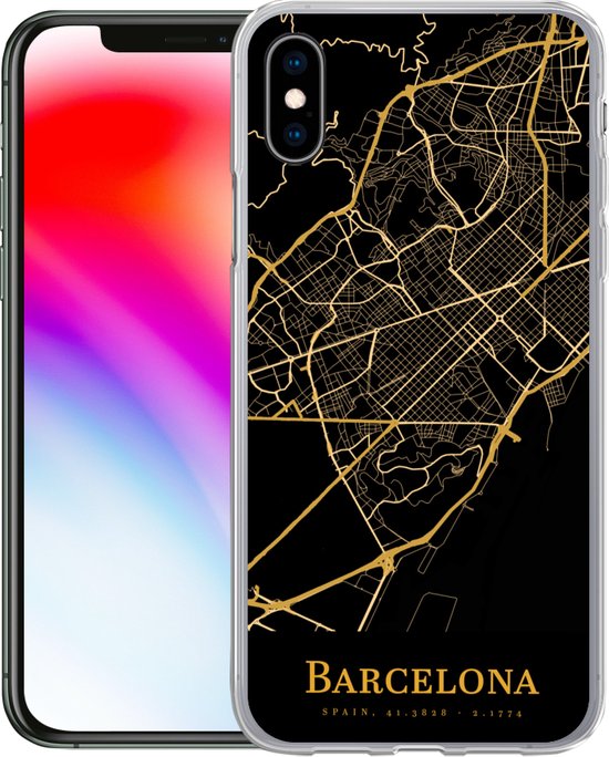 Coque pour iPhone Xs - Barcelona - Carte - Or - Coque de téléphone en Siliconen
