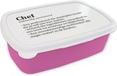 Broodtrommel Roze - Lunchbox - Brooddoos - Definitie - Kok - Chef - Koken - Woordenboek - Keuken - Betekenis - Spreuken - Tekst - 18x12x6 cm - Kinderen - Meisje