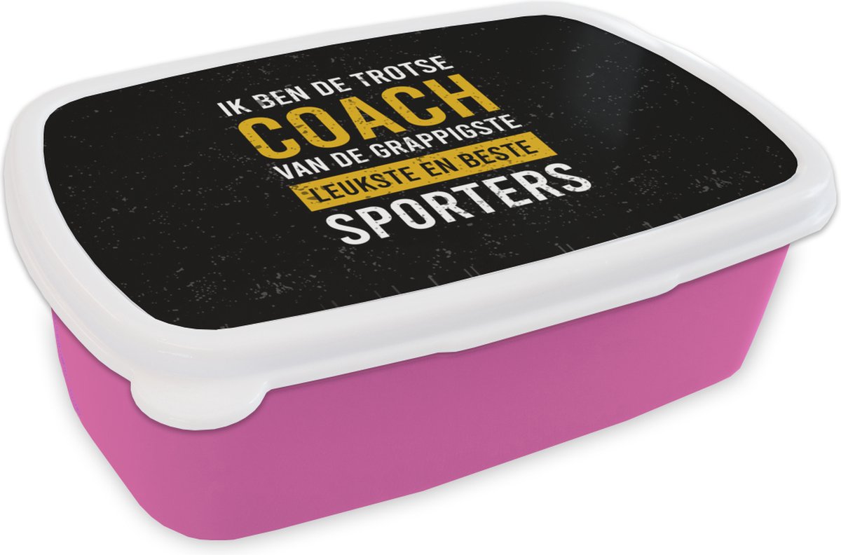 Broodtrommel Roze - Lunchbox - Brooddoos - Quotes - Coach - Trots - 18x12x6 cm - Kinderen - Meisje