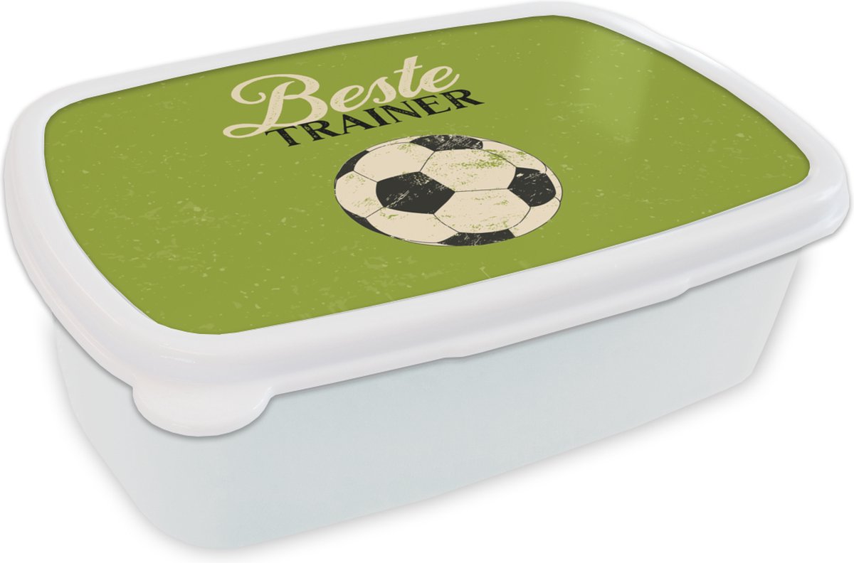 Broodtrommel Wit - Lunchbox - Brooddoos - Quote - Groen - Trainer - Voetbal - 18x12x6 cm - Volwassenen