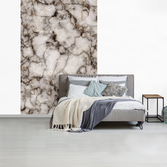 Papier peint - Papiers Papier peint photo Marbre - Wit - Zwart - Largeur 195 cm x Hauteur 300 cm