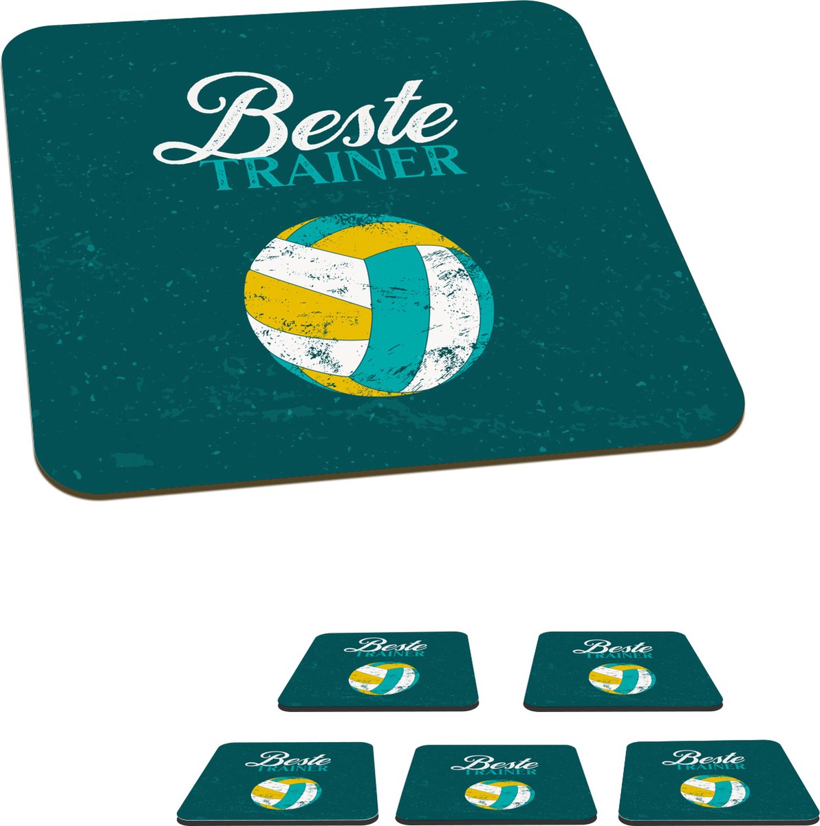 Onderzetters voor glazen - Quote - Trainer - Volleybal - 10x10 cm - Glasonderzetters - 6 stuks