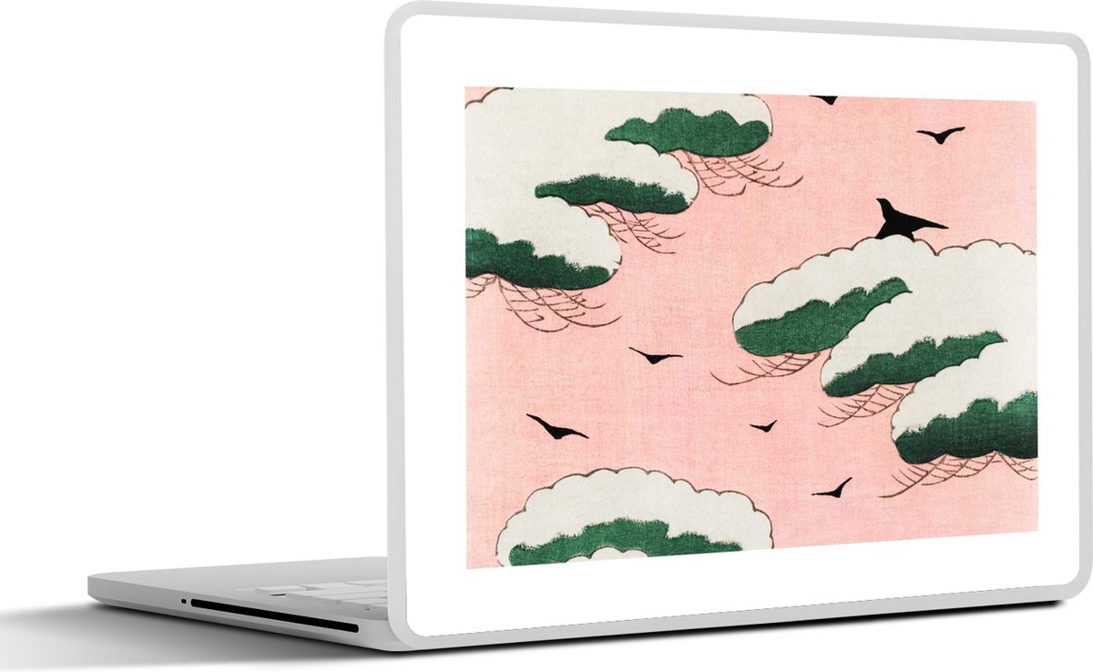 Laptop sticker - 17.3 inch - Wolken - Vogel - Japandi - Vintage - 40x30cm - Laptopstickers - Laptop skin - Cover