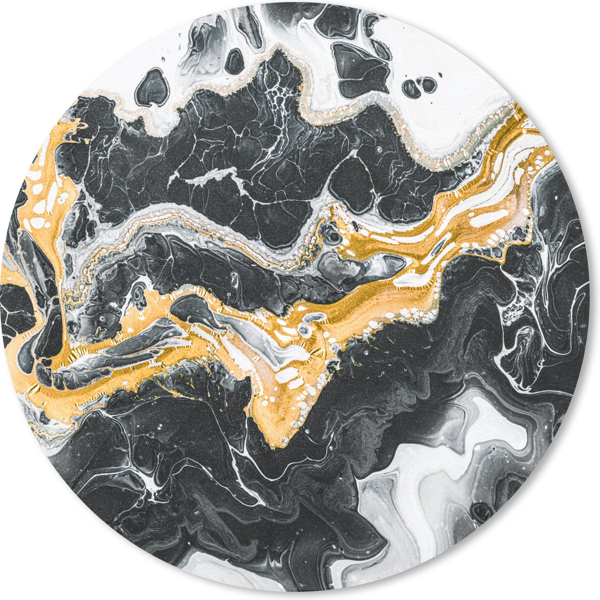 Muismat rond 30x30 cm - Mousepad Marmer - Goud - Wit - Ronde muismatten