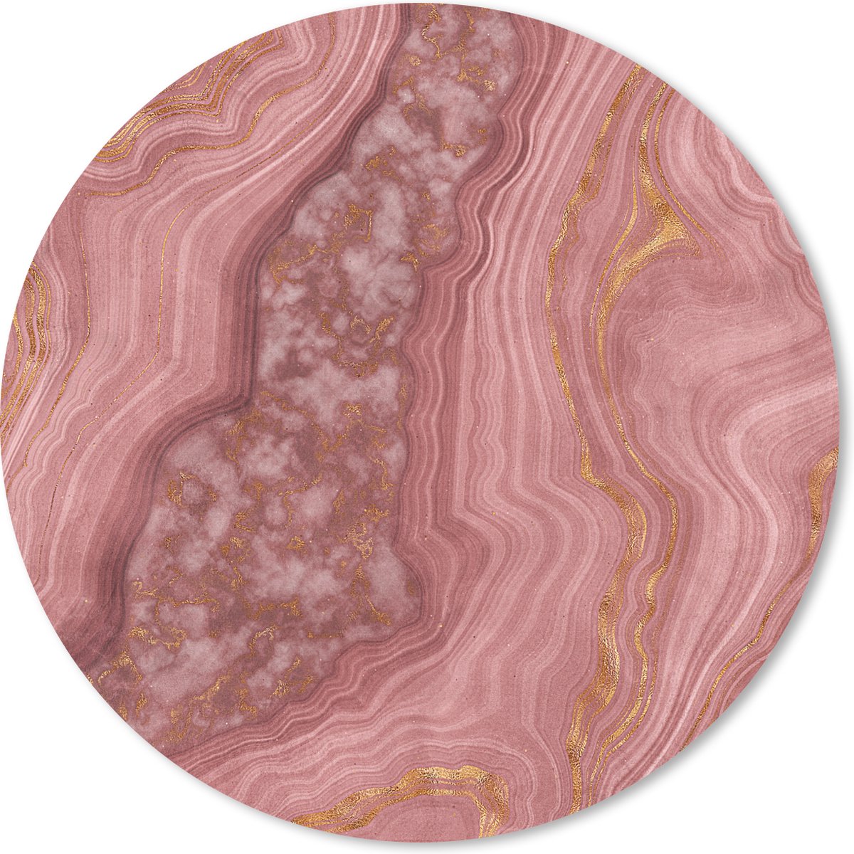 Muismat rond 40x40 cm - Mousepad Marmer - Goud - Lijn - Ronde muismatten