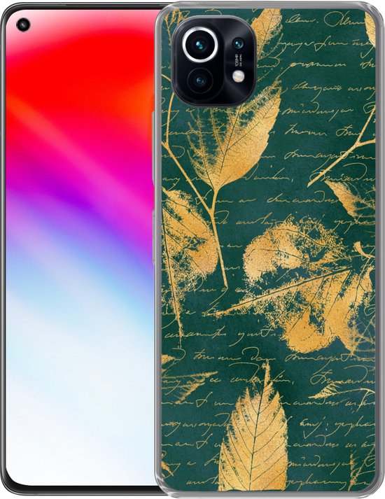 Convient pour coque Xiaomi Mi 11 - Feuilles - Or - Vert - Étui de téléphone en Siliconen