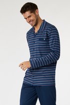 Woody doorknoop pyjama heren - marineblauw gestreept - 221-1-MBT-S/988 - maat S