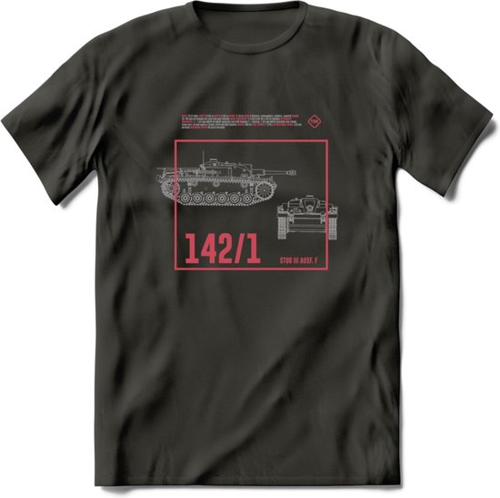 Stug 3 Tank Destroyer leger T-Shirt | Unisex Army Tank Kleding | Dames / Heren Tanks ww2 shirt | Blueprint | Grappig bouwpakket Cadeau - Donker Grijs - XXL
