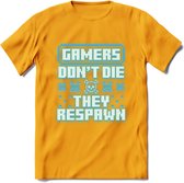Gamers don't die pixel T-shirt | Neon Blauw | Gaming kleding | Grappig game verjaardag cadeau shirt Heren – Dames – Unisex | - Geel - S
