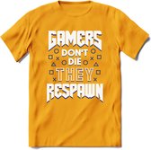 Gamers don't die T-shirt | Donker Blauw | Gaming kleding | Grappig game verjaardag cadeau shirt Heren – Dames – Unisex | - Geel - L