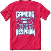Gamers don't die T-shirt | Neon Blauw | Gaming kleding | Grappig game verjaardag cadeau shirt Heren – Dames – Unisex | - Roze - S