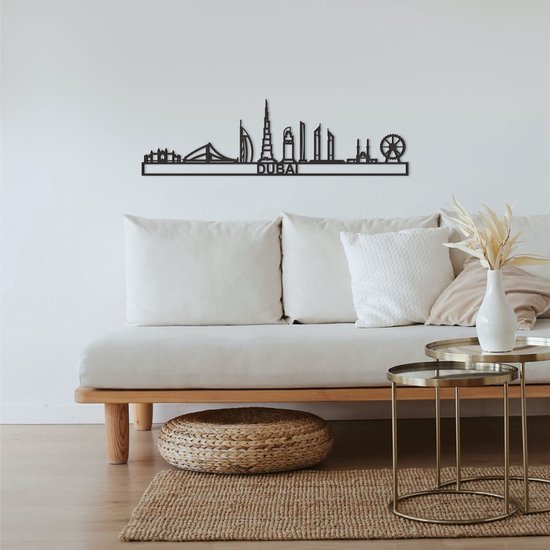 Skyline Dubai Zwart Mdf 130 Cm Wanddecoratie Voor Aan De Muur Met Tekst City Shapes
