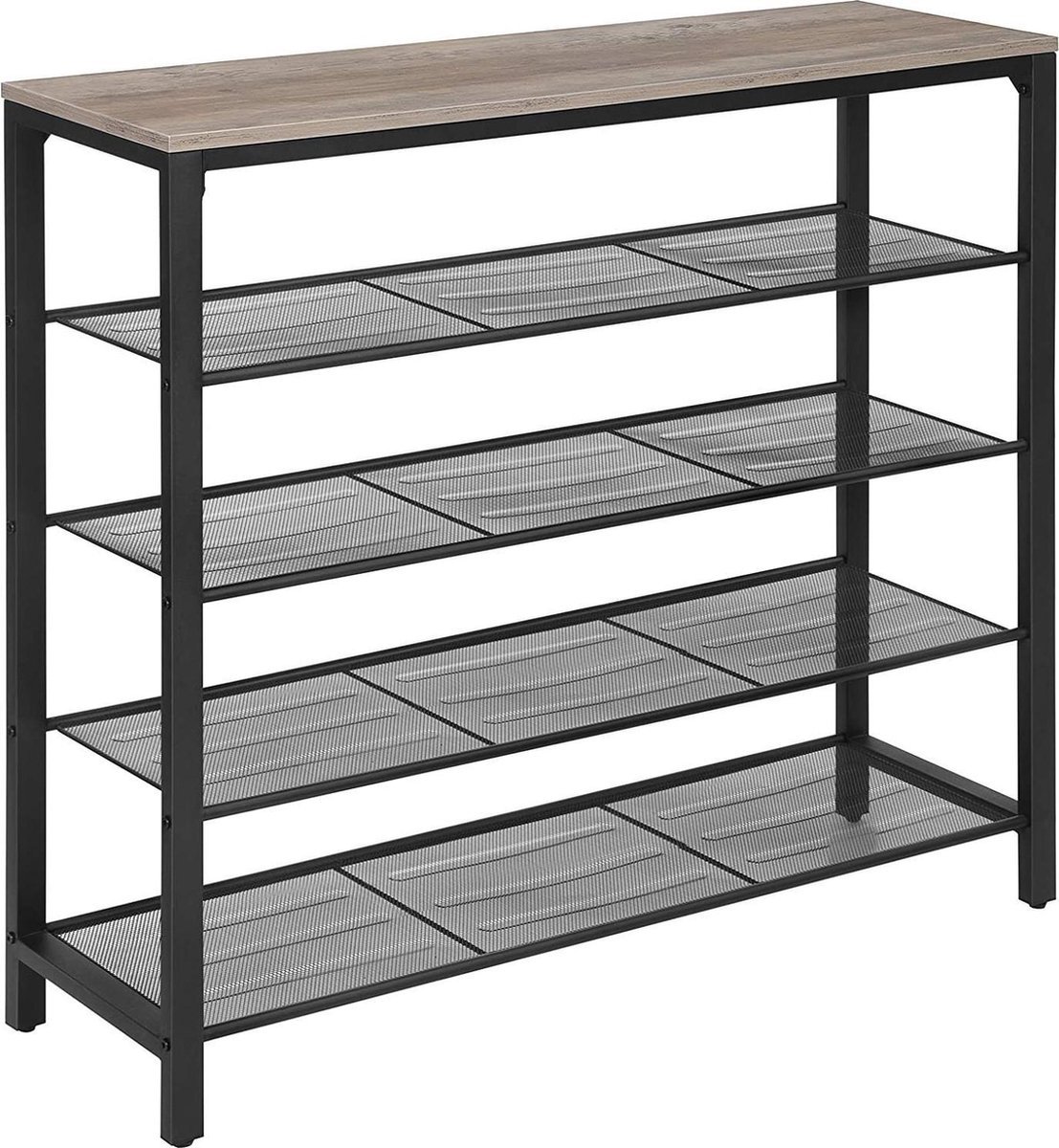 Schoenenrek - Schoenenbank Met 4 Lagen - Schoenenrek metaal en hout - Voor de ingang - Schoenen - Groot schoenenrek 16 - 20 Schoenen - Metaal - Zwart / Grijs - LBS015B02