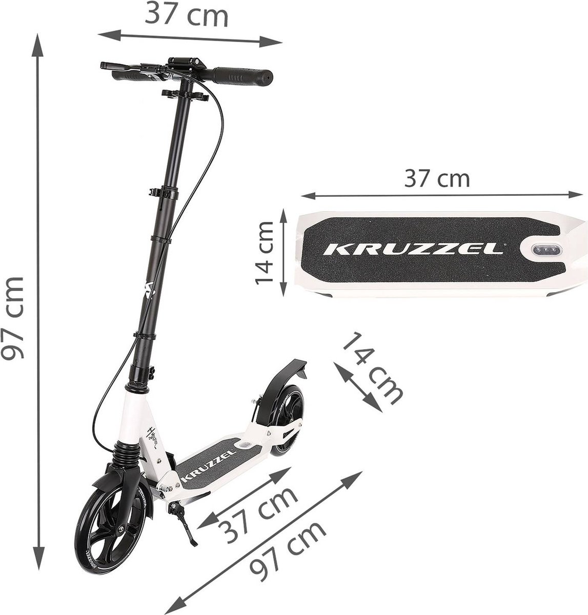 Kruzzel Hyperion City Scooter - Step voor volwassenen - Opvouwbaar - Vering - Schijf rem - 100kg - Autoped - Grote wielen - Wit — afbeelding 2