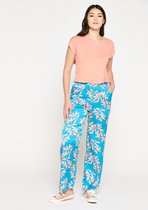 LOLALIZA Satijnen broek met bloemenprint - Turquoise - Maat 40