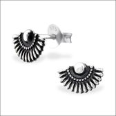 Aramat jewels ® - Aramat jewels-925 sterling zilveren bali oorbellen waaier geoxideerd 9mm x 5mm