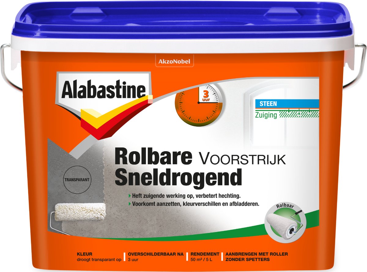 Alabastine Rolbare Voorstrijk Sneldrogend - Transparant - 5 liter - Alabastine