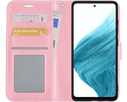 Hoesje - Met Pasjeshouder - Geschikt voor Samsung Galaxy A53 - Luxe Bookcase Portemonee - Flip Case - Kunstleer Book Case - Flipcase - Book Cover - Walletcase - Portemonneehoes - Lichtroze