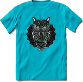 Uil - Dieren Mandala T-Shirt | Aqua | Grappig Verjaardag Zentangle Dierenkop Cadeau Shirt | Dames - Heren - Unisex | Wildlife Tshirt Kleding Kado | - Blauw - XL