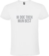 Wit  T shirt met  print van "Ik doe toch mijn best. " print Zilver size M