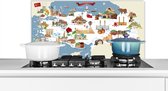 Spatscherm Keuken - Kookplaat Achterwand - Spatwand Fornuis - 80x40 cm - Witte kaart van Turkije met vrolijke cartoons - Aluminium - Wanddecoratie