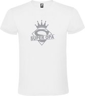 Wit T shirt met print van "Super Opa " print Zilver size XXXXL