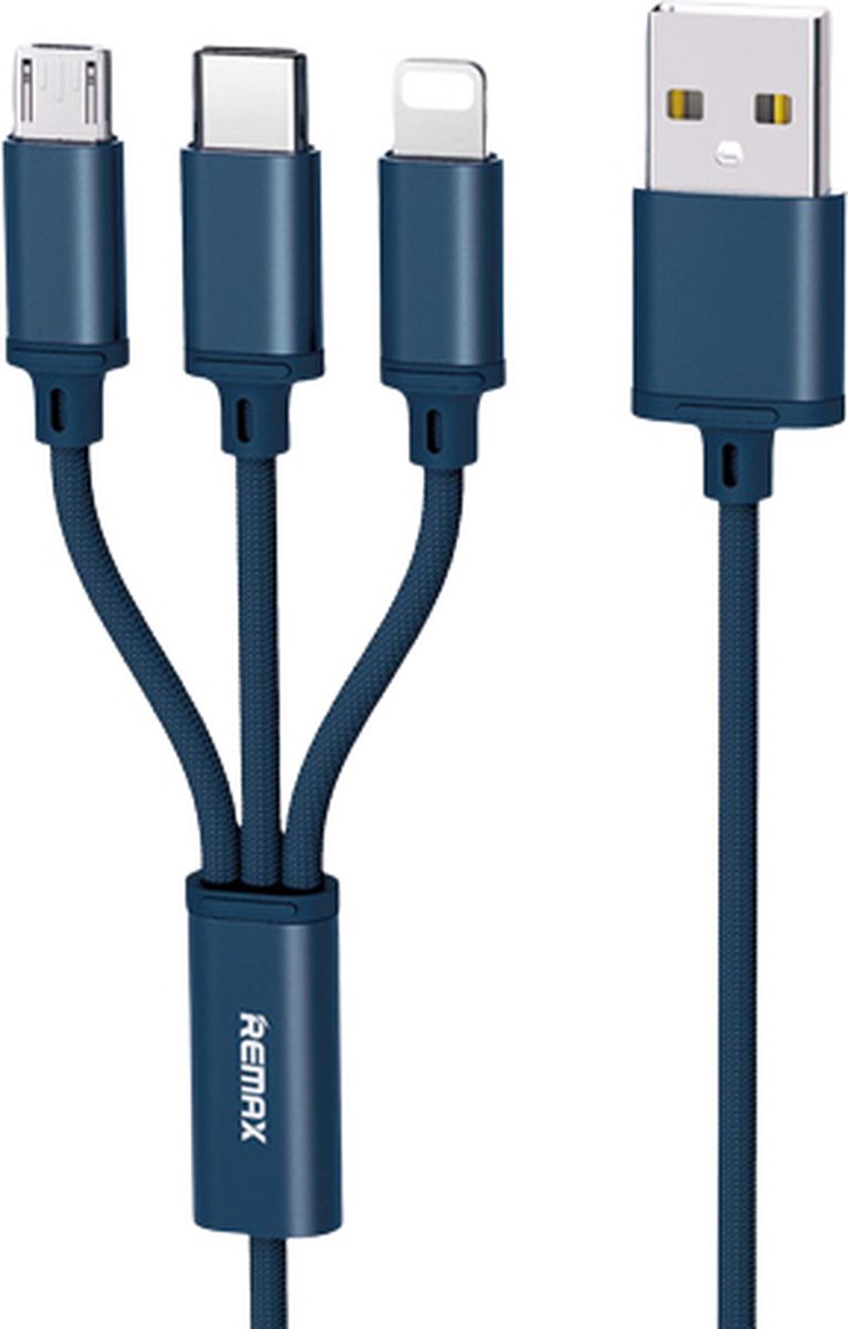 Remax RC-131TH USB-kabel 1,15 m USB A USB C/Micro-USB B/Lightning Blauw