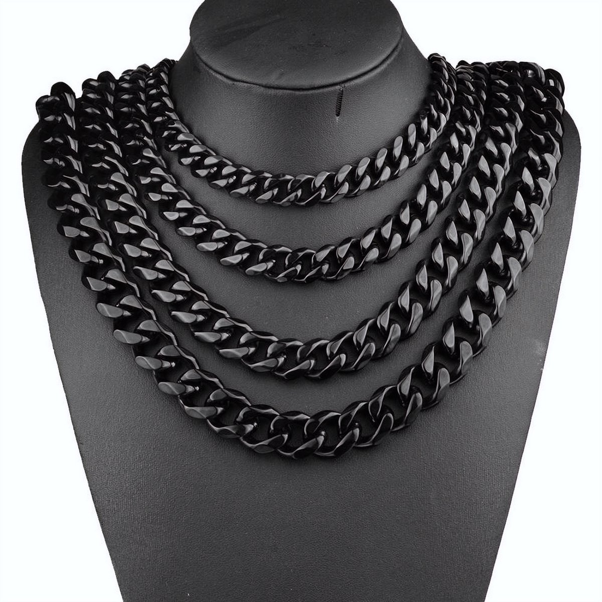 ICYBOY Massieve Zwarten Stalen Herenketting Stalen Roestvrije Staal Zwart [CLASSIC] [BLACKED OUT] [ICED OUT] [12mm - 60 cm] Stainless Steel Chain Silver Miami Cuban Chunky Necklace