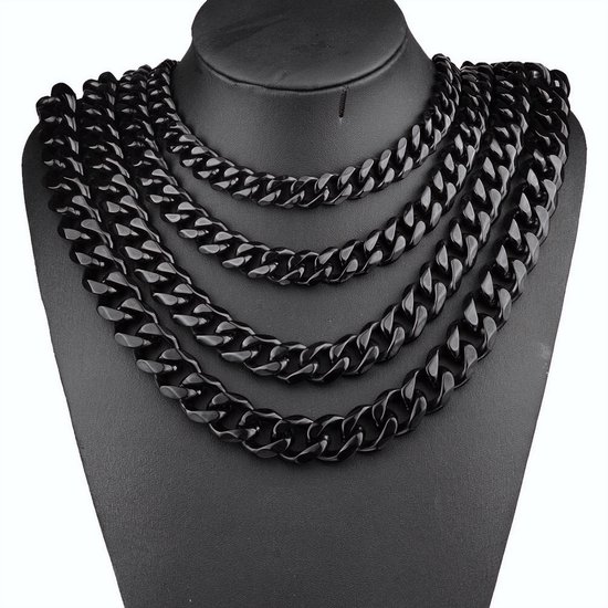 Foto: Icyboy massieve zwarten stalen herenketting stalen roestvrije staal zwart classic blacked out iced out 12mm 60 cm stainless steel chain silver miami cuban chunky necklace