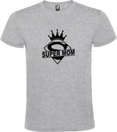 Grijs T shirt met print van "Super Mom " print Zwart size L