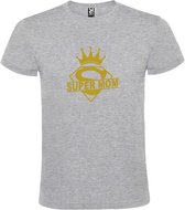 Grijs T shirt met print van "Super Mom " print Goud size XL