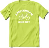 Amsterdam Bike City T-Shirt | Souvenirs Holland Kleding | Dames / Heren / Unisex Koningsdag shirt | Grappig Nederland Fiets Land Cadeau | - Groen - XL