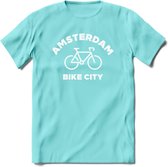 Amsterdam Bike City T-Shirt | Souvenirs Holland Kleding | Dames / Heren / Unisex Koningsdag shirt | Grappig Nederland Fiets Land Cadeau | - Licht Blauw - XXL