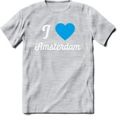 I Love Amsterdam T-Shirt | Souvenirs Holland Kleding | Dames / Heren / Unisex Koningsdag shirt | Grappig Nederland Fiets Land Cadeau | - Licht Grijs - Gemaleerd - XL
