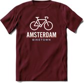 Amsterdam Bike Town T-Shirt | Souvenirs Holland Kleding | Dames / Heren / Unisex Koningsdag shirt | Grappig Nederland Fiets Land Cadeau | - Burgundy - L