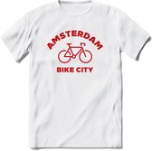 Amsterdam Bike City T-Shirt | Souvenirs Holland Kleding | Dames / Heren / Unisex Koningsdag shirt | Grappig Nederland Fiets Land Cadeau | - Wit - M
