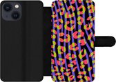 Bookcase Geschikt voor iPhone 13 Mini telefoonhoesje - Panterprint - Zebra - Neon - Met vakjes - Wallet case met magneetsluiting