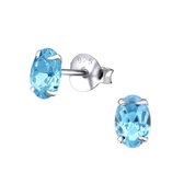 Ovale oorbellen met kristal 925 zilver aqua blauw 6x4mm
