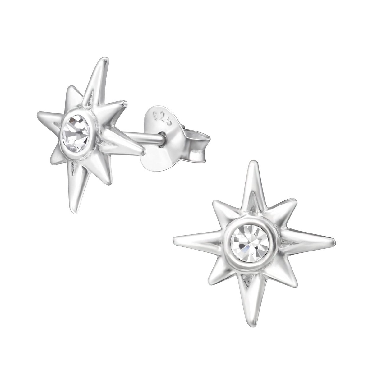Aramat Jewels | Oorbellen | Zilveren Ster Oorstekers Kristal – 925 Zilver Transparant Sprankelend | Transparant-11mm | |5mm | Zilver | Kinderen, Volwassenen | Verkleurd niet