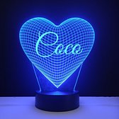3D LED Lamp - Hart Met Naam - Coco