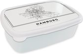 Broodtrommel Wit - Lunchbox - Brooddoos - Zwart Wit – Duitsland – Plattegrond – Stadskaart – Kaart – Hamburg - 18x12x6 cm - Volwassenen