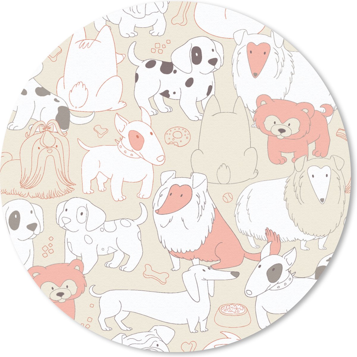 Muismat rond 50x50 cm - Mousepad Patronen - Hond - Hondenvoer - Jongens - Meisjes - Kinderen - Kind - Ronde muismatten